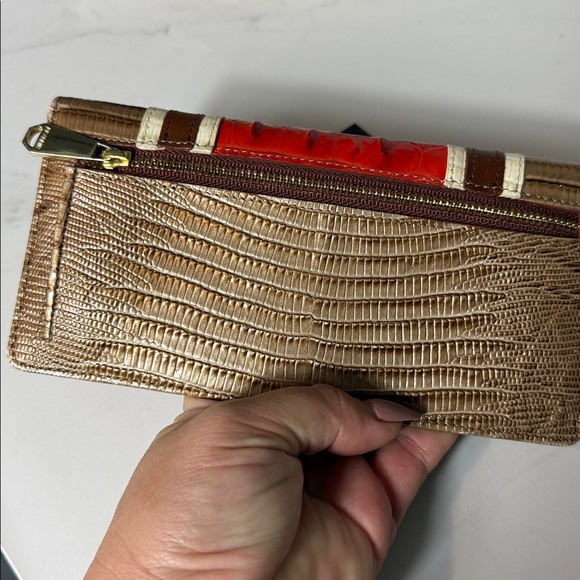 Brahmin Ady Wallet Cabana Vertical Vineyard Genuine leather orange gold tan New - Picture 5 of 6